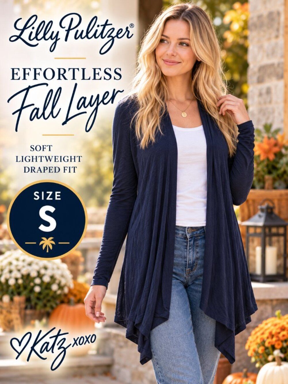 Lilly Pulitzer Wrena Navy Flyaway Cardigan Lightweight Draped Sweater Women S